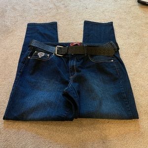 Vintage Y2K one 5 one rhinestone studded  belted blue jeans sz 16
